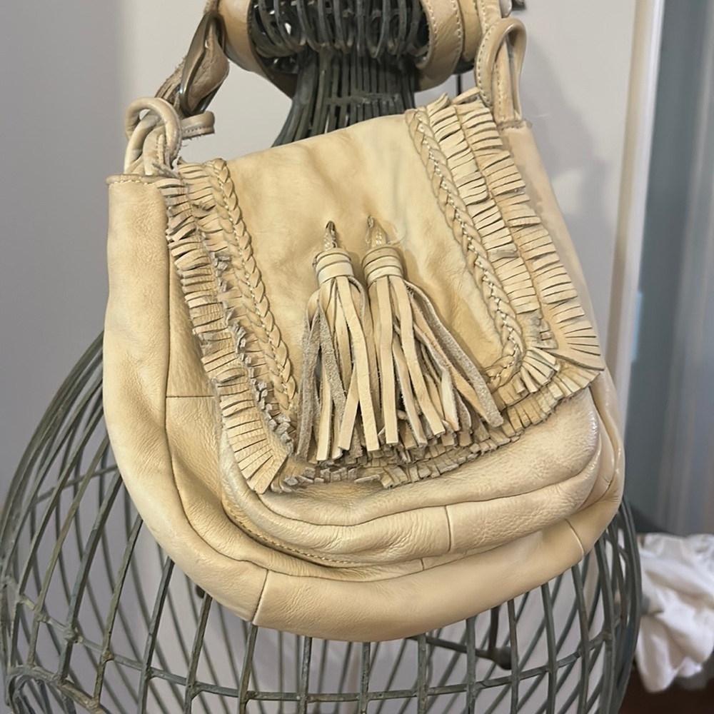 Anthropologie Cream Fringe Bag